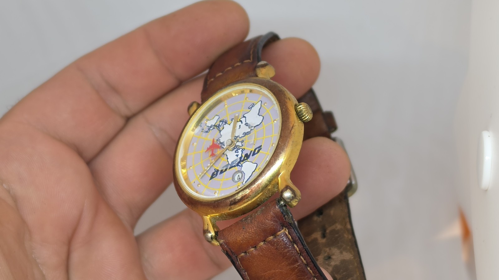 Vintage Boeing World Map Airplane Second Hand Quartz Watch 38mm Japan Runs
