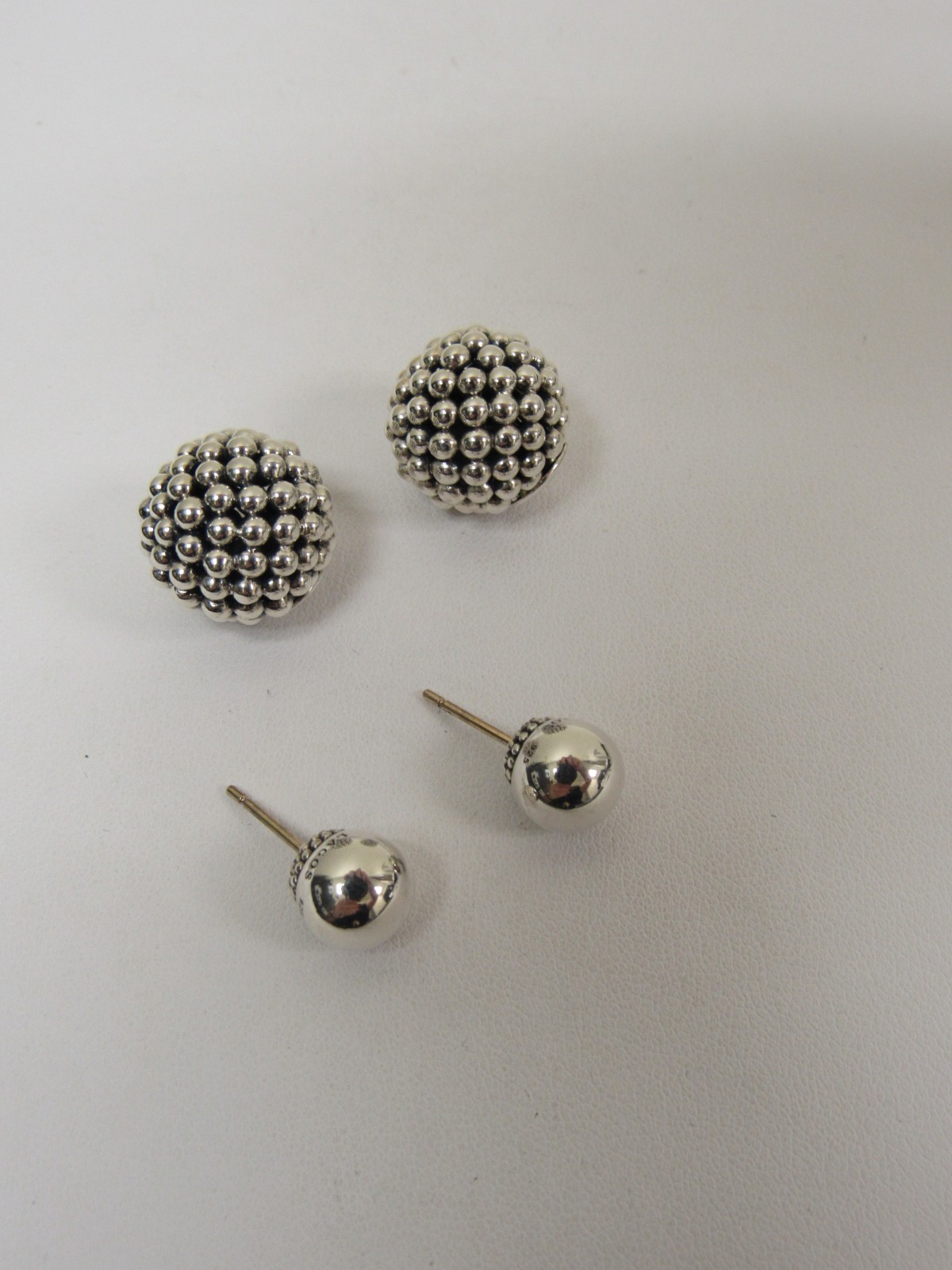 Designer LAGOS Sterling Silver Signature Caviar Double Ball Stud Earrings