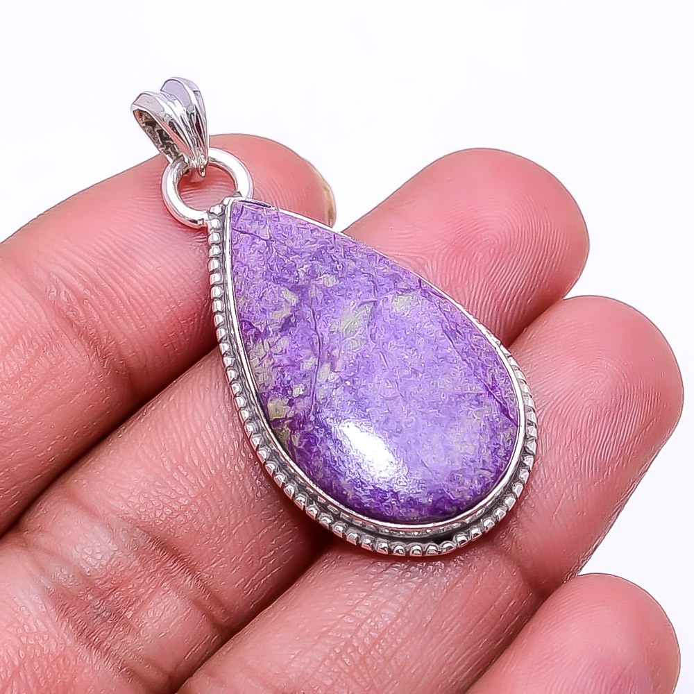 Variscite In Purpurite -Faires Tin Mine 925 Sterling Silver Pendant 1.64″ P46
