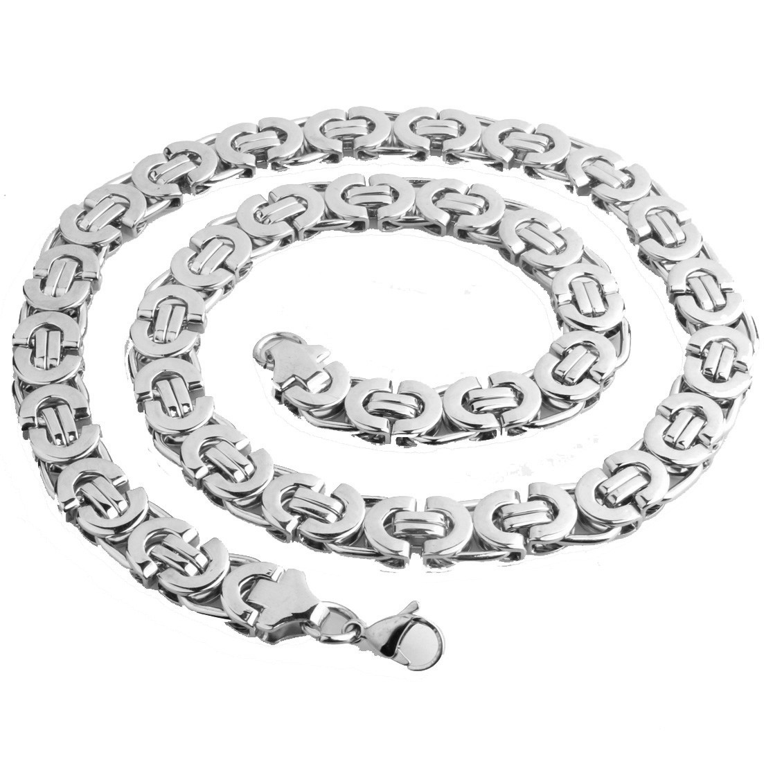 6/8/11mm Fashion 316L Stainless Steel Women Men’s Chain Flat Byzantine Necklace