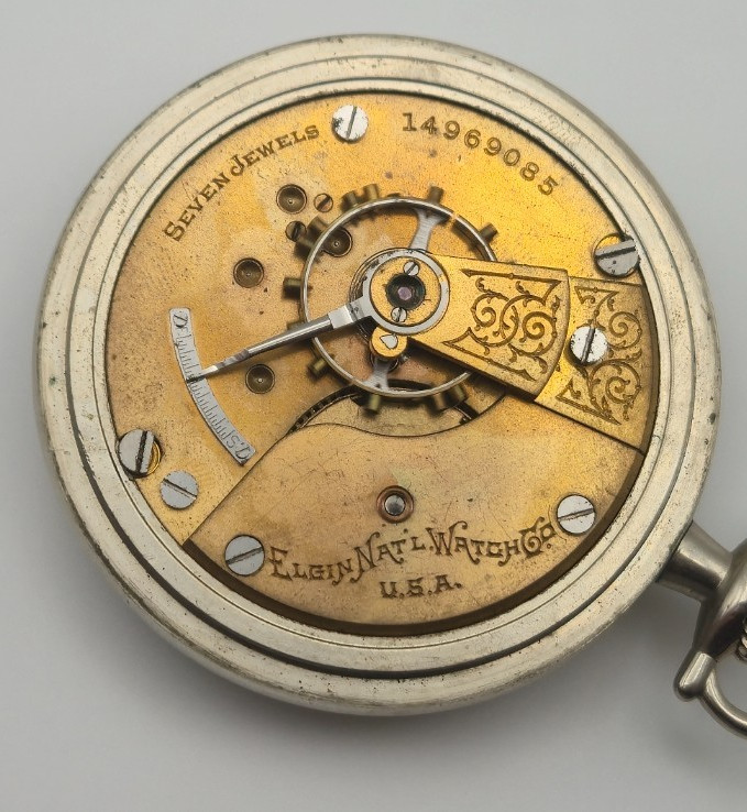 1909 Elgin Grade 291 16s 7J Pocket Watch Keystone Base Metal Runs