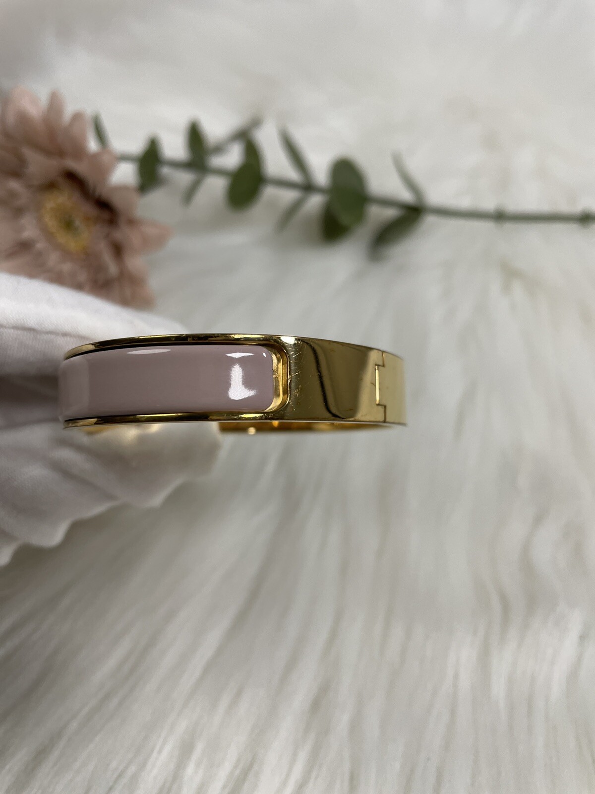Hermes Click Clock H Logo Bracelet Pink Authen