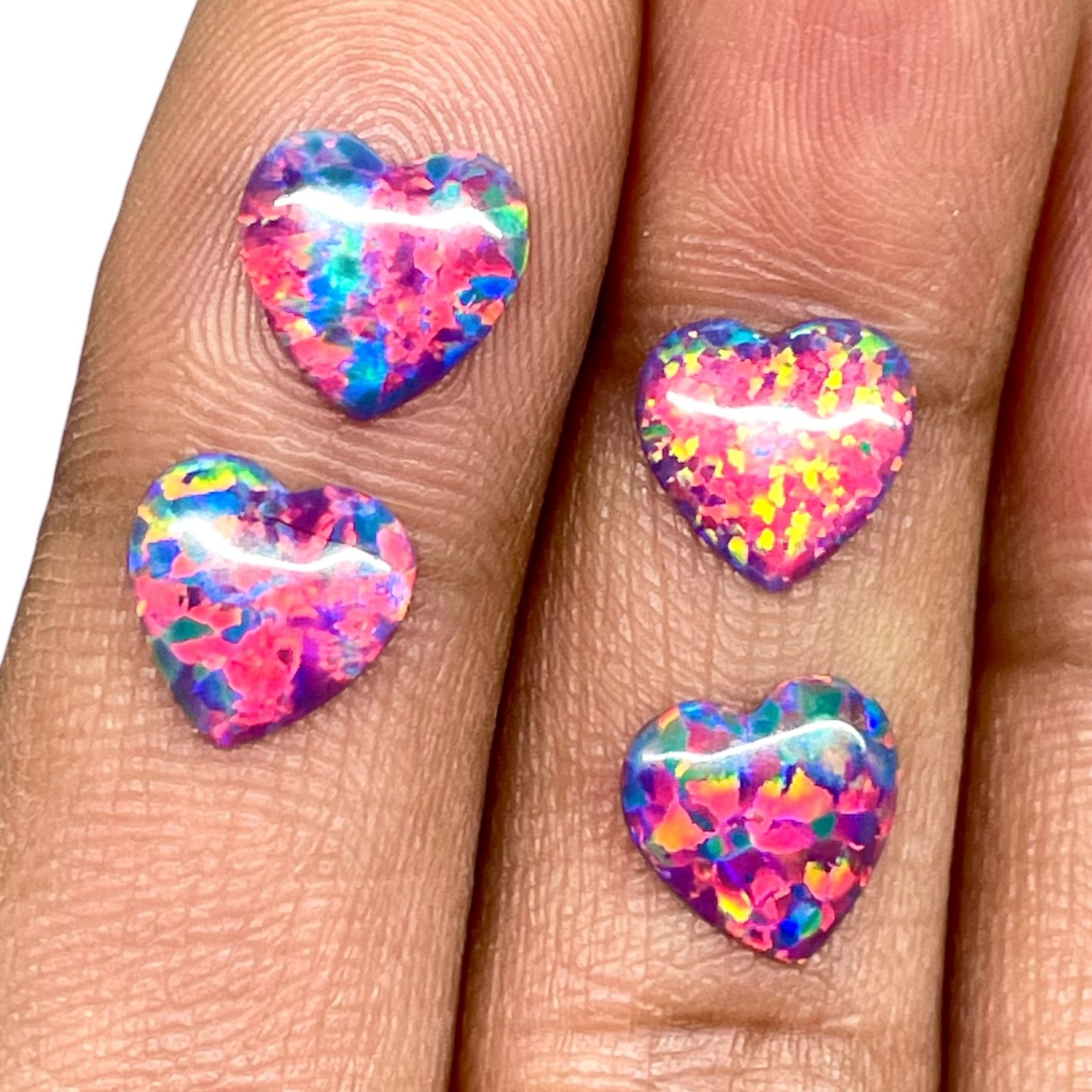 4 Pcs Black Australian Opal 9mm Heart Cabochon AAA Quality Lab Created Gemstones