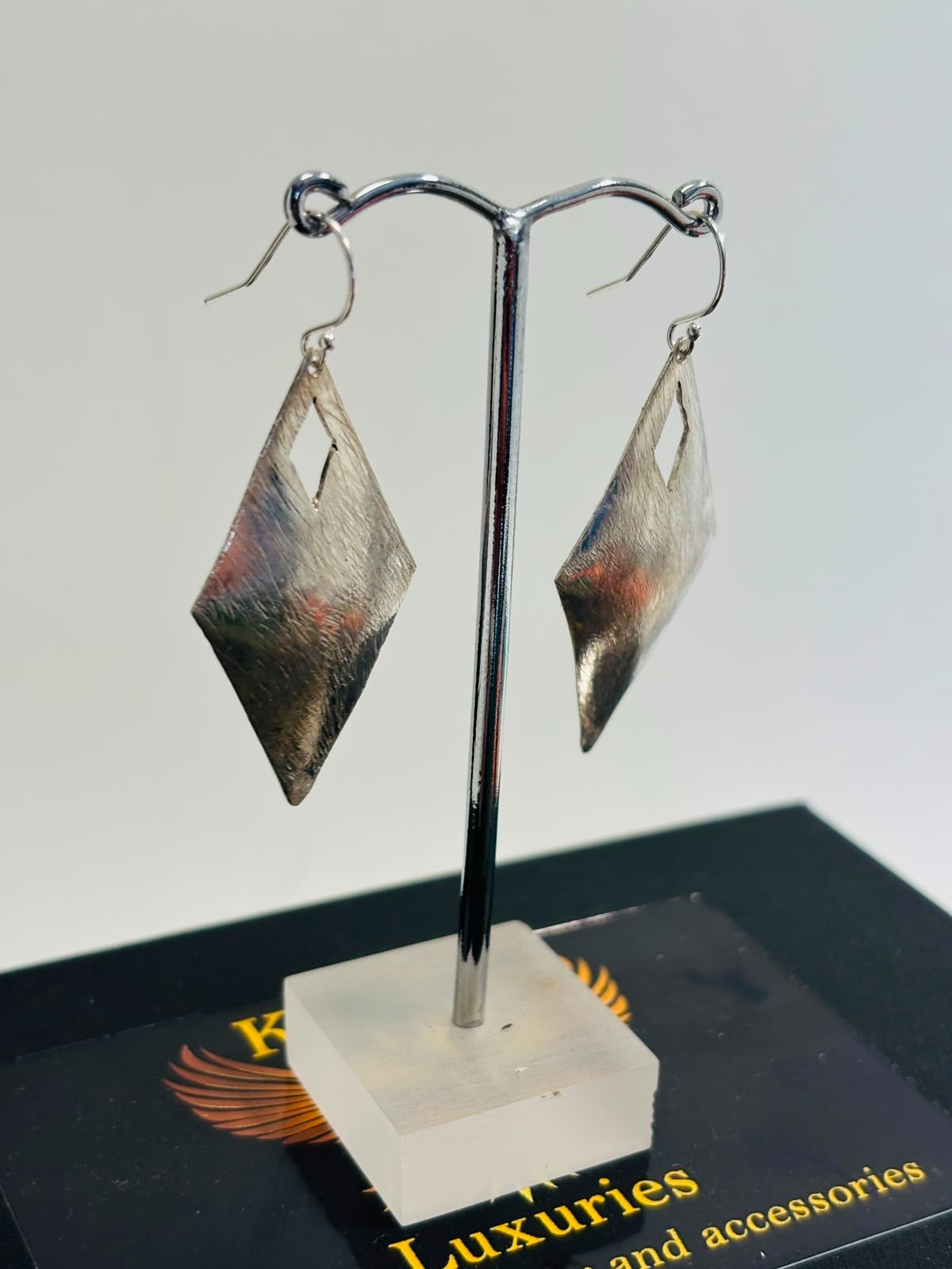 925 Silver 42x22mm Kite Drop Earrings Hook Settings Hand Made In UK HMJ099