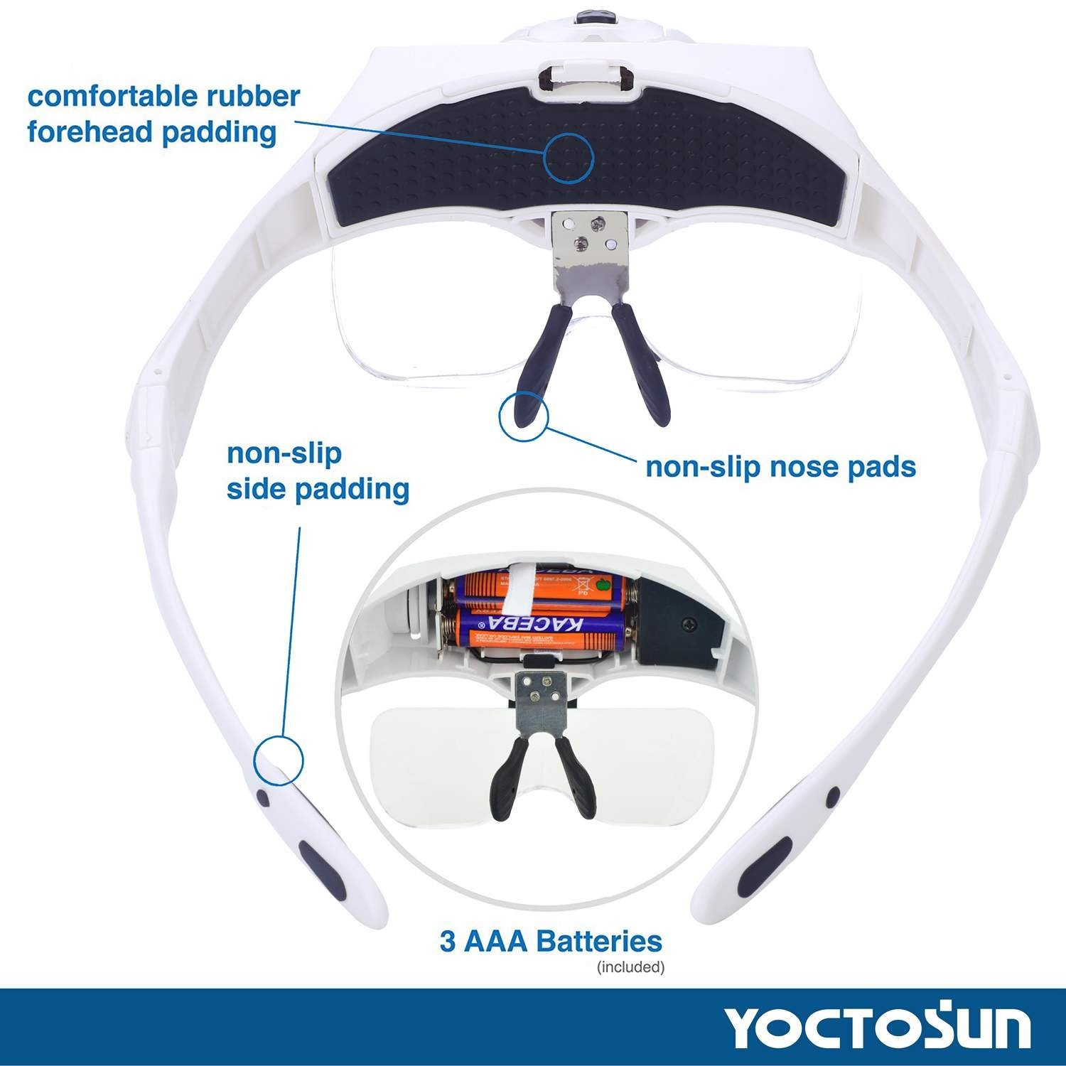 YOCTOSUN Head Mount Magnifier with 2 Led 3.5 inches x 5.8 inches, White