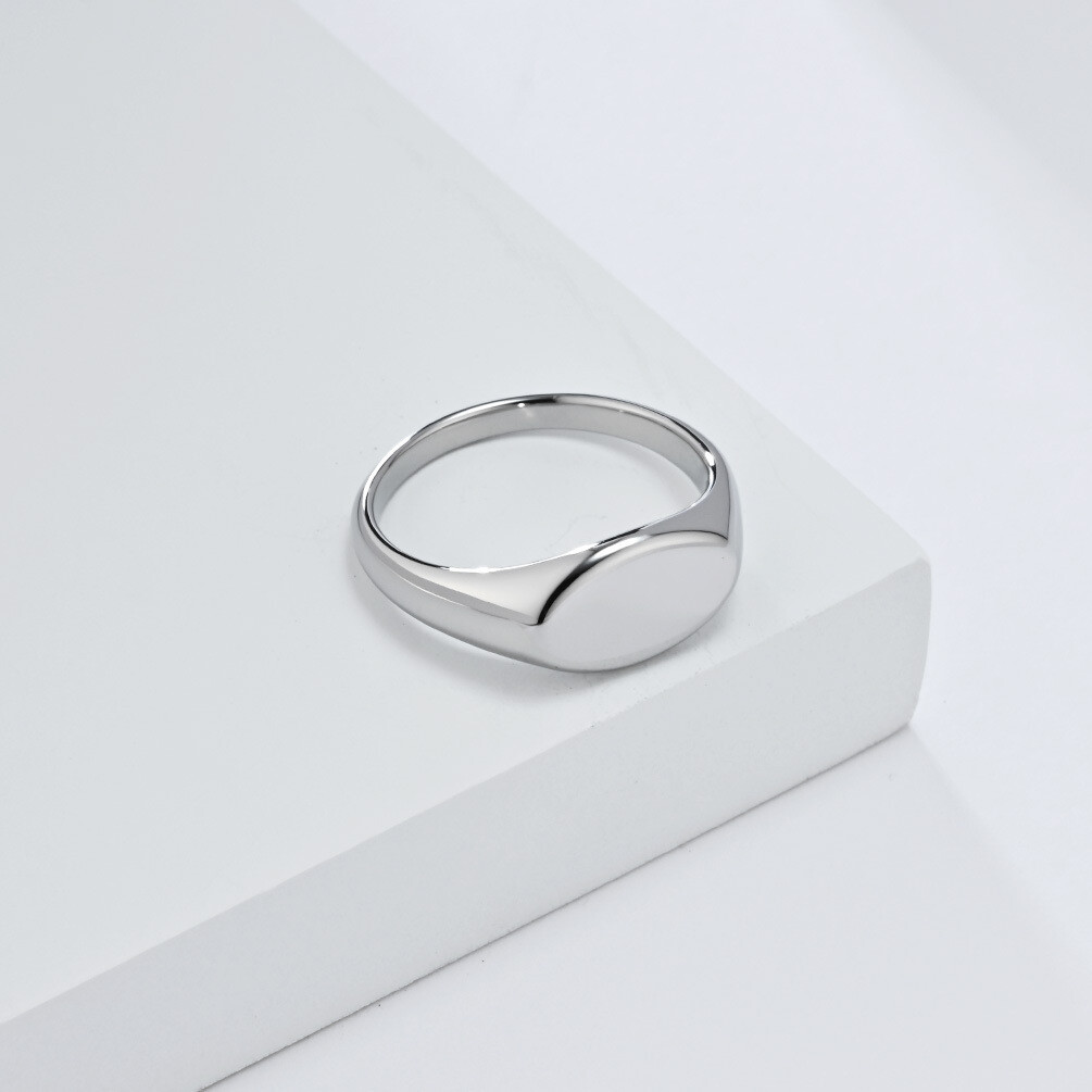 Women Signet Ring Stainless Steel Plain Square Shape Simple Wedding Statement