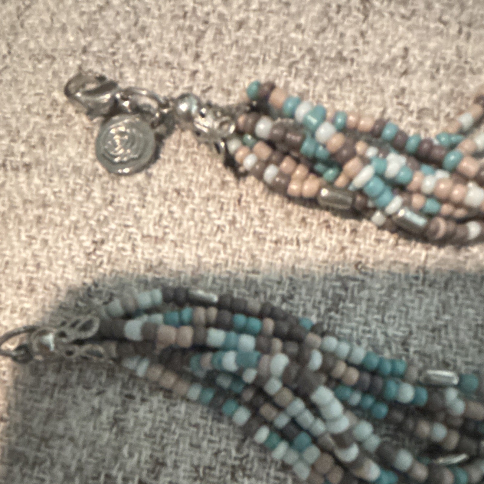 Aqua & Beige Bohemian Multi-Strand Beaded Knot Pendant Ball/Bead Necklace