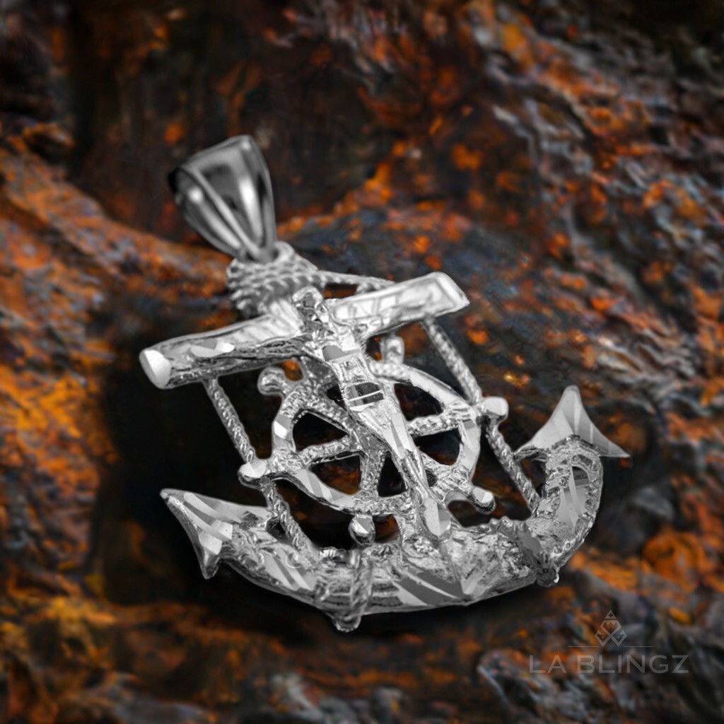 925 Sterling Silver Mariner Crucifix Anchor Cross Pendant