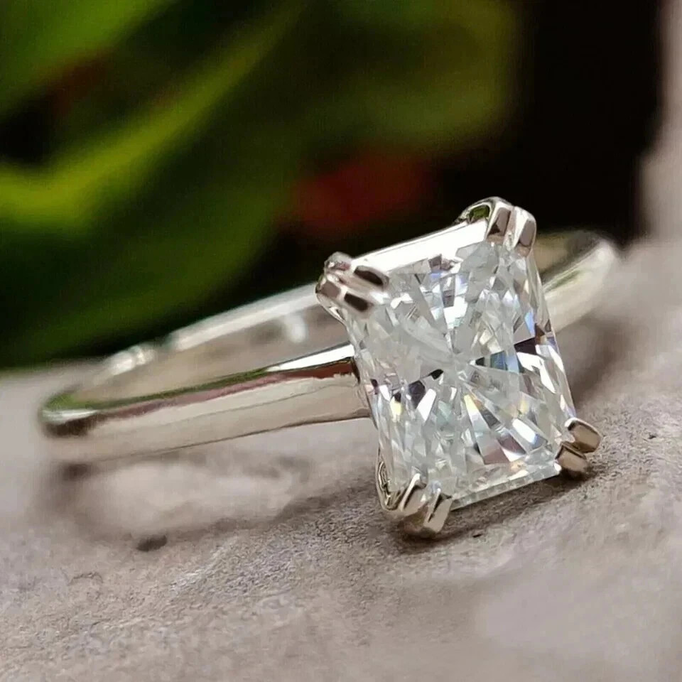 4 CT NATURAL DIAMOND RING IGI CERTIFIED STERLING SILVER EMERALD CUT 020