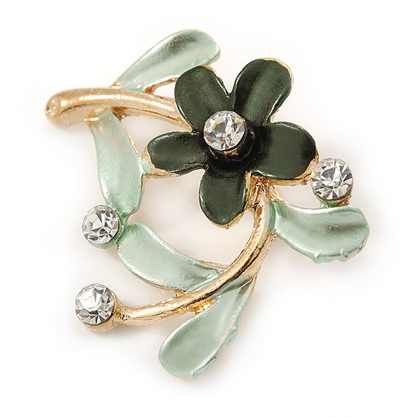 Green Daisy Crystal Floral Brooch – 35mm L