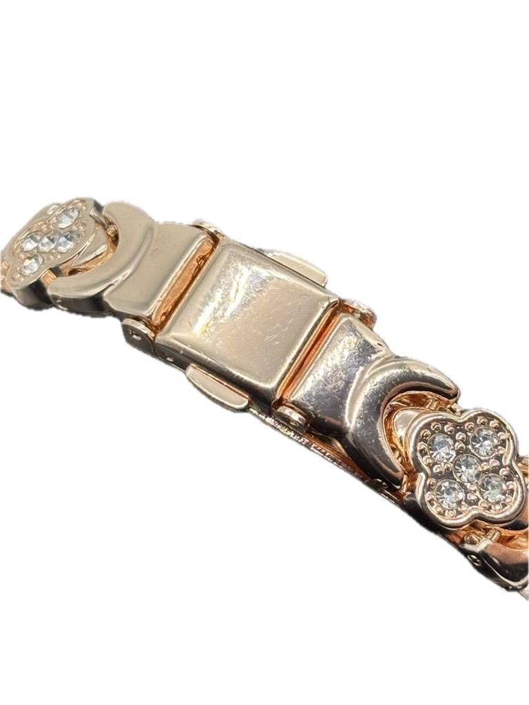 Stainless Steel Magnetic Therapy Bracelet Clover Pattern in Gold-Tone Not Signed