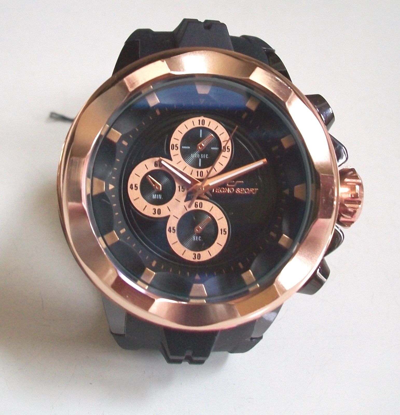 Men Gold & Rose Gold Finish Tecno Sport Black Silicon Band Fashion Hip Hop Watch