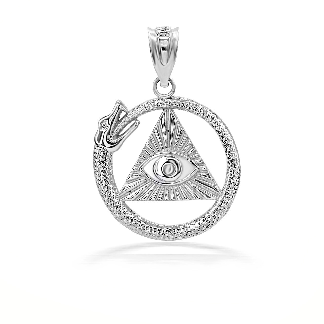 Gold 3D Ouroboros Snake Eye of Providence Pyramid Pendant Necklace