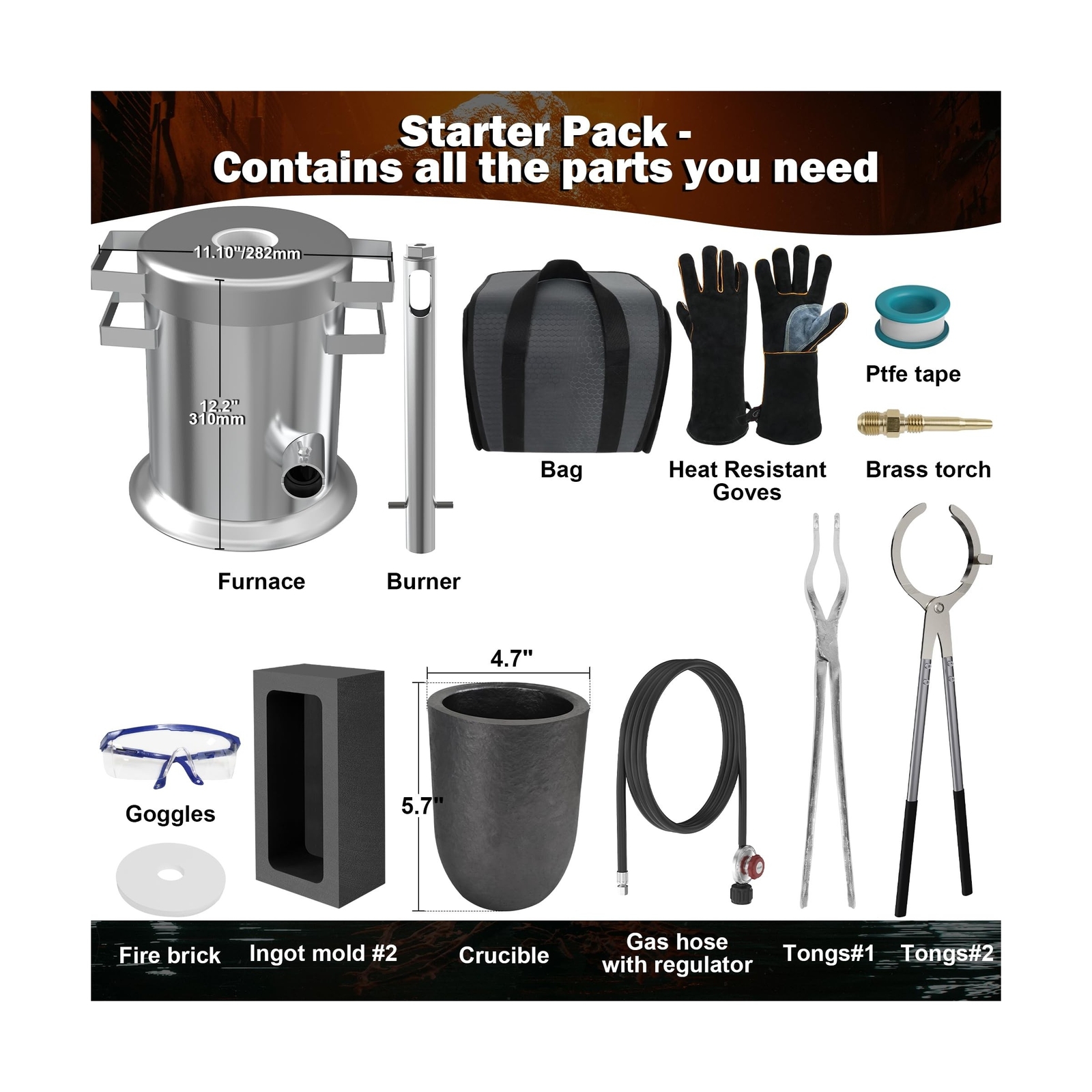 Nelyrho 6KG Melting Furnace Kit – Stainless Steel Foundry with Crucible Tongs…