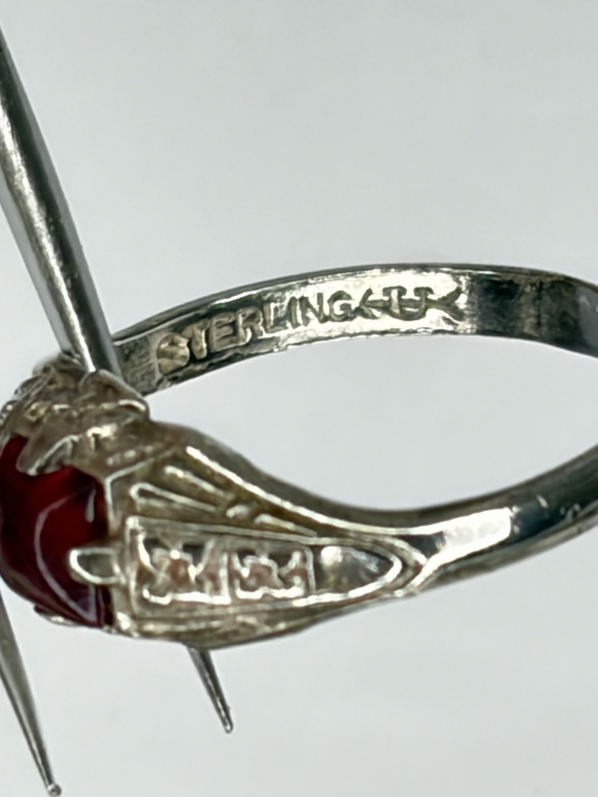Vintage Uncas Art Deco Sterling Silver Garnet Filigree Ring Size 3.25