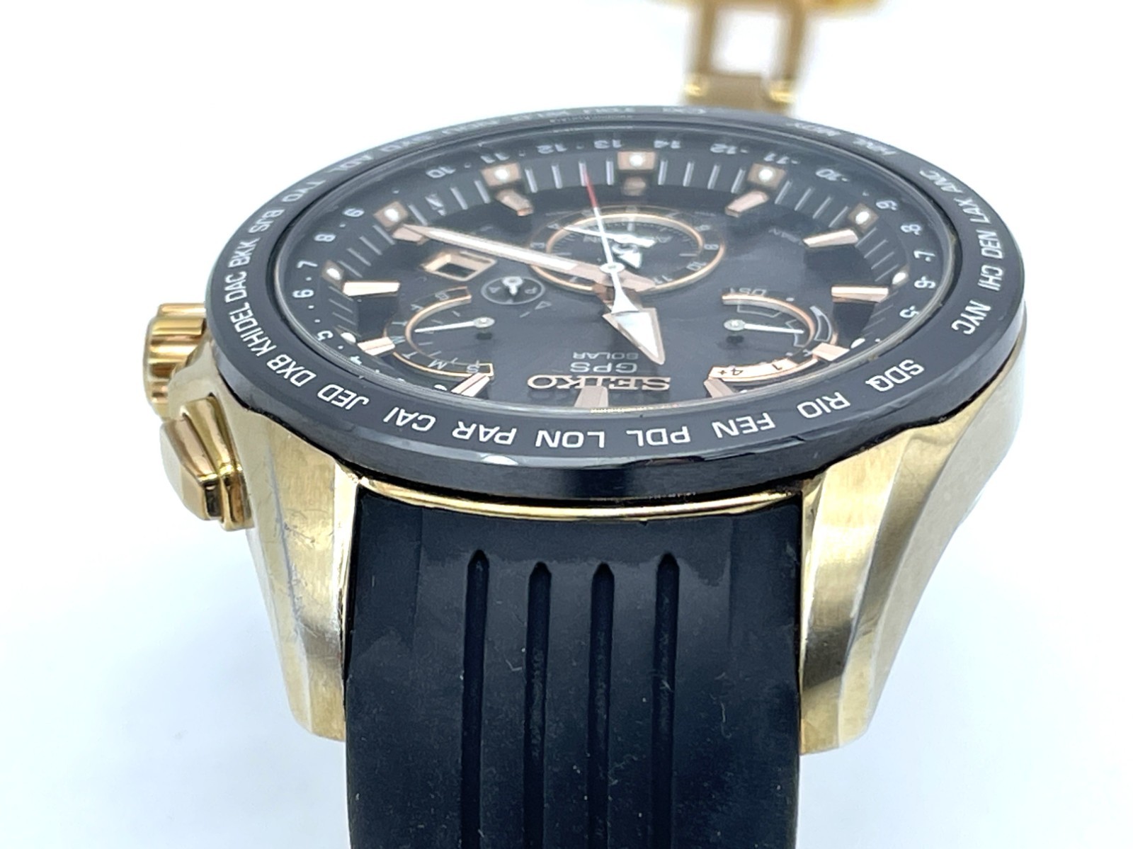 SEIKO ASTRON GPS Radio Wave Solar Men’s Watch Gold case 8X53-0AC0-2 Good coditio