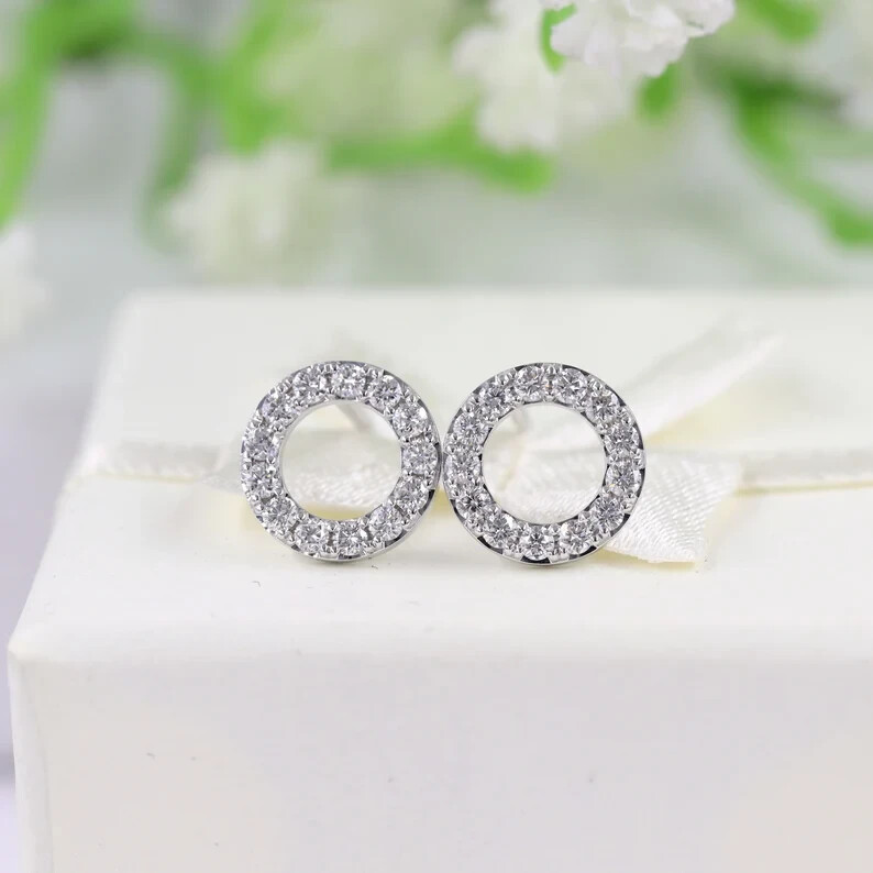 Open Round Stud Earrings 0.60TCW Round GH/SI Natural Diamond In 14k White Gold