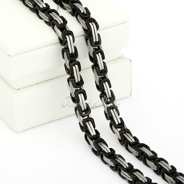 5mm Men’s Black Silver Byzantine Necklace Chian Stainless Steel Jewelry 18-30″