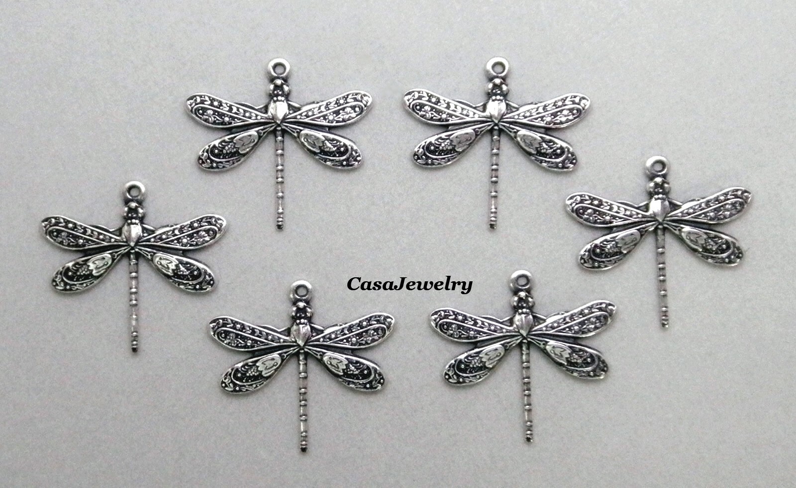#2002 SM ANTIQUED STERLING SILVER PLATED DRAGONFLY W/TOP HANG RING – 6 Pc Lot