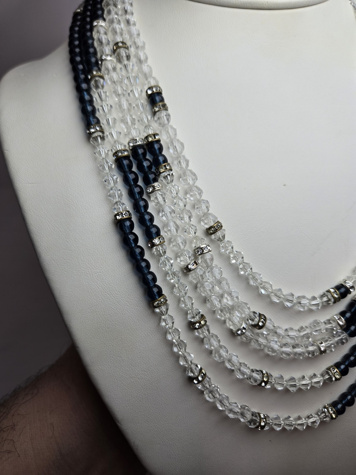 Stunning Vintage Signed Hobe 1965 Five strand Blue & Clear Crystal Necklace