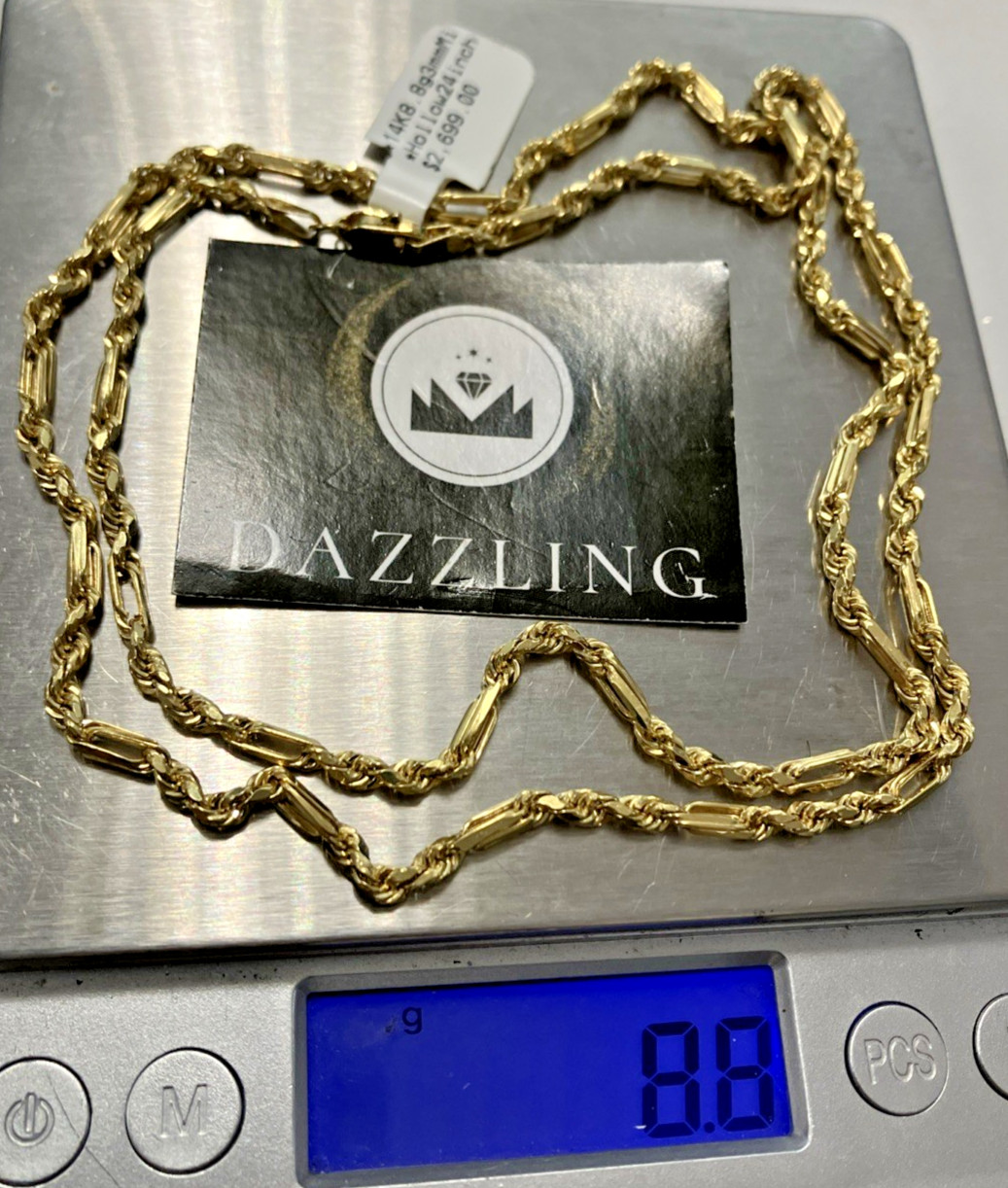 14kt Real Gold Milano-Rope Chain 8.8grams 3mm 24” Lalj Brand New with Tag. 14K