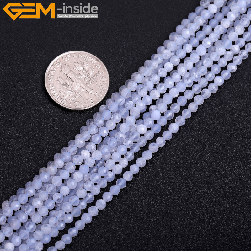 Faceted Natural Blue Chalcedony Stone Spacer Bead Jewelry Making 15″ 2mm 3mm 4mm