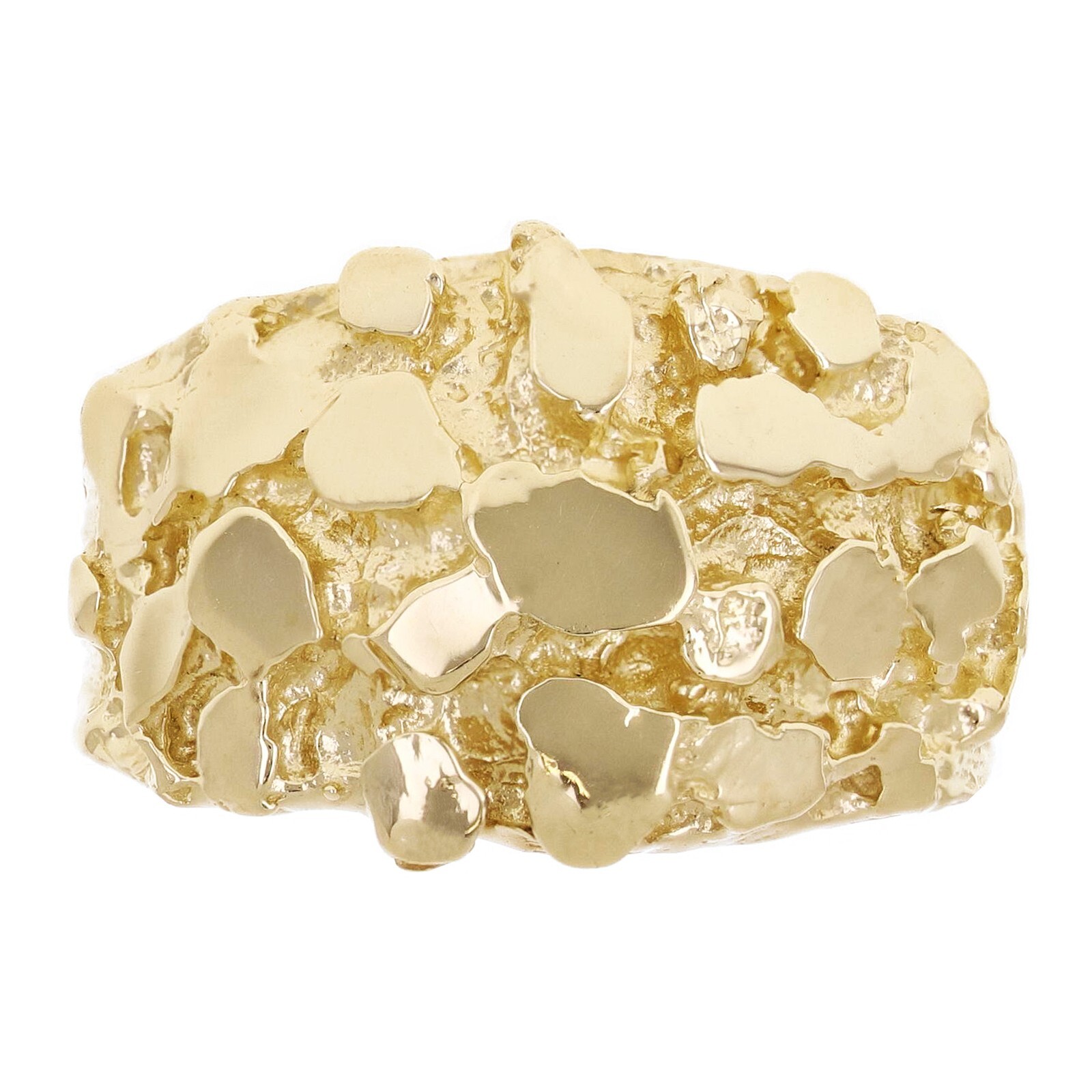 10k Yellow Gold Solid Nugget Ring Band 13.2mm Sizes 4-12