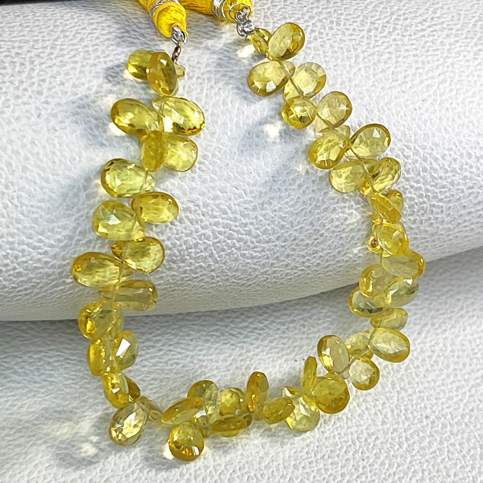 Brazil Lemon Quartz Faceted Pear Briolette Strand 10x7mm Natural Gemstone 7″