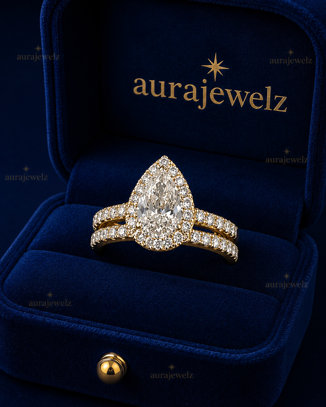 Bridal Band Ring 2 TCW 14k Yellow Gold Plated Pear Cut Moissanite Engagement Set