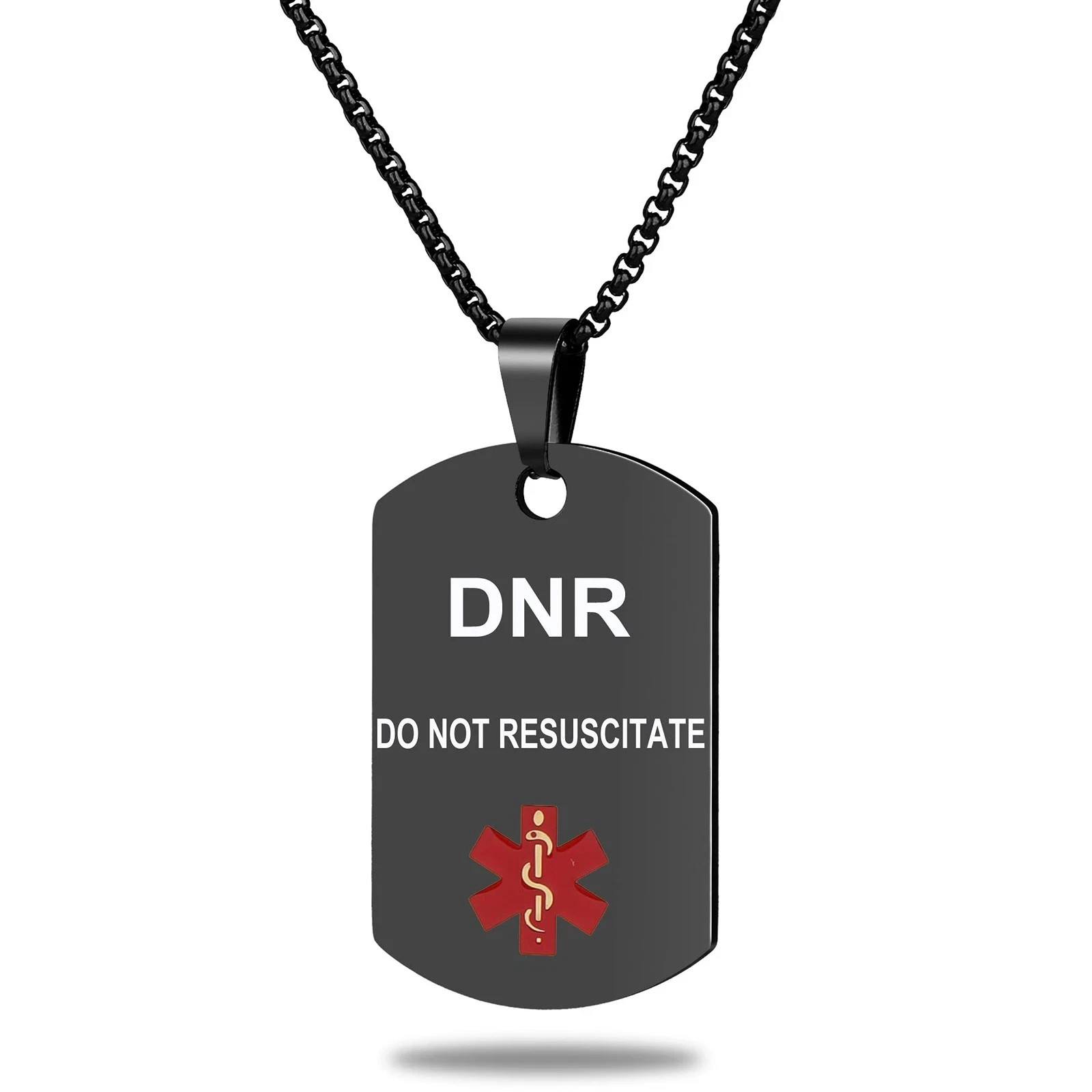 Medical Alert ID Necklace, Laser Engraved DO NOT RESUSCITATE, Stainless Steel Ta