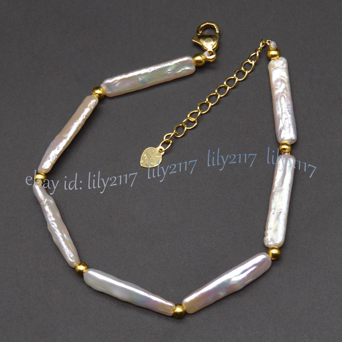 Real Natural White Freshwater Long Stick Rectangle Pearl Bracelet 7.5inch 5x24mm