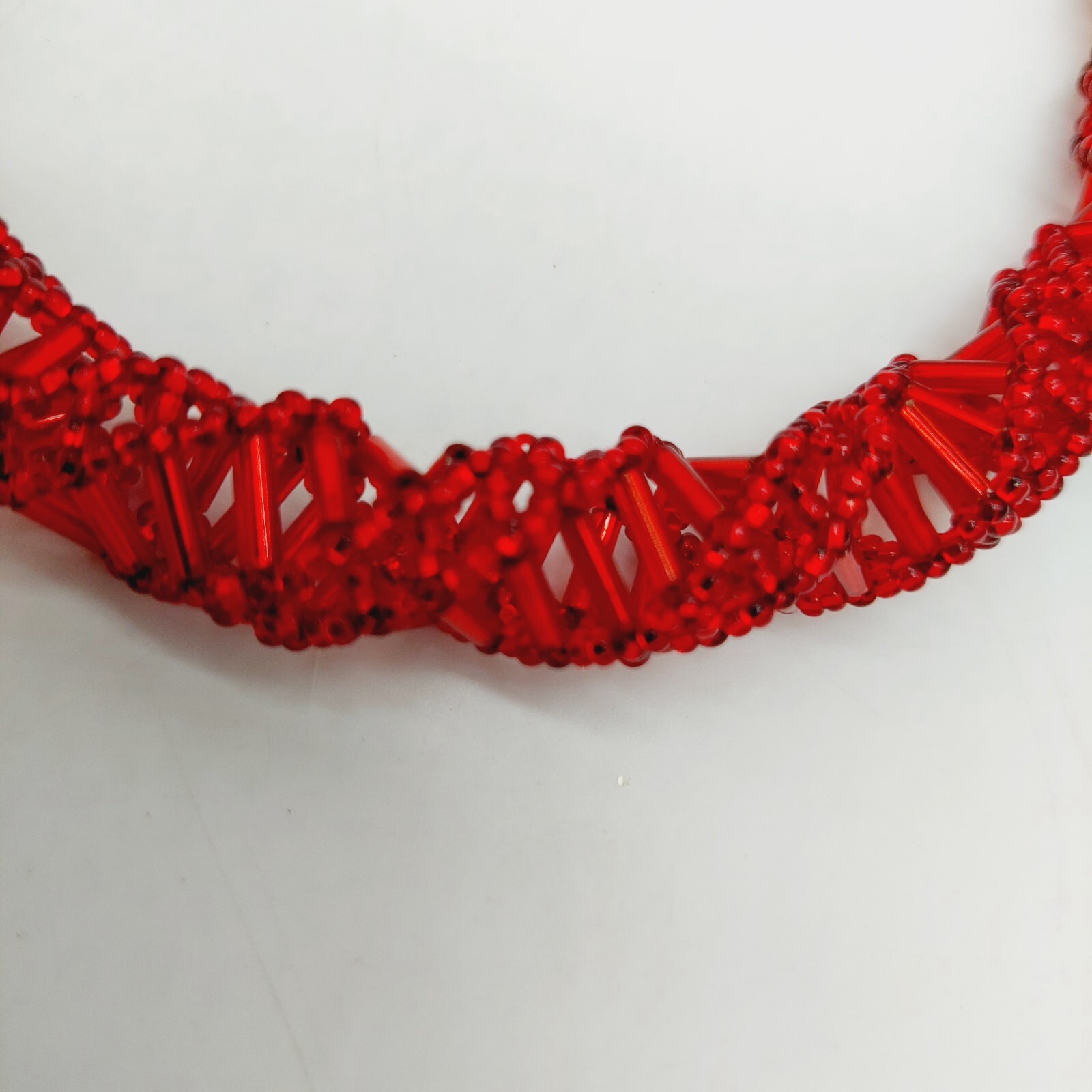 Seed Beaded DNA Design Statement Necklace Red & Black Brown Lot Of 2
