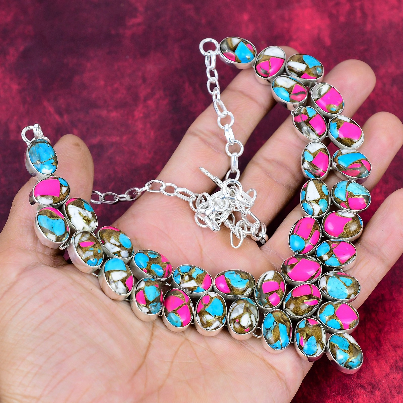 Cotton Candy Turquoise Gemstone Handmade Jewelry 925 Sterling Silver Necklace