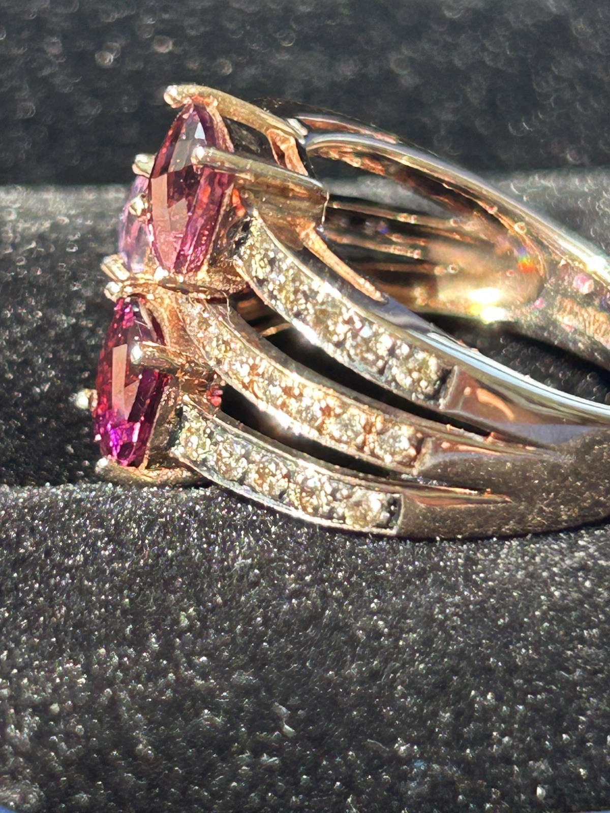 Levian 14K Rose Gold Tourmaline, Rhodolite, Amethyst White & Chocolate Diam Rin