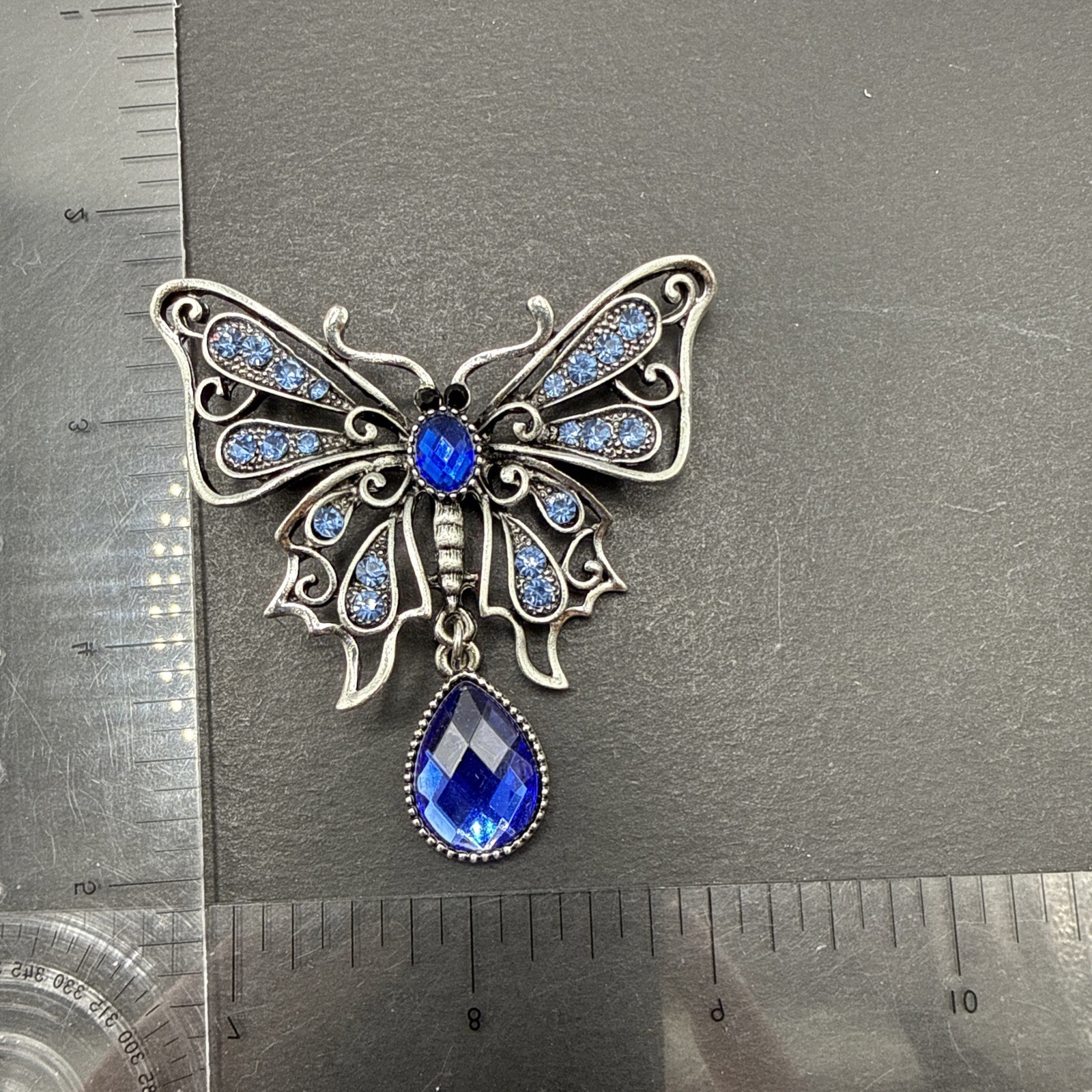 Butterfly Brooch Pin Pendant Dangle Blue Rhinestone J26
