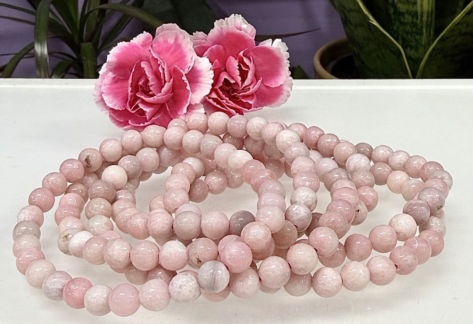 Wholesale Lot 6 Pcs Natural Pink Opal 6mm 7.5” Crystal Healing Stretch Bracelet
