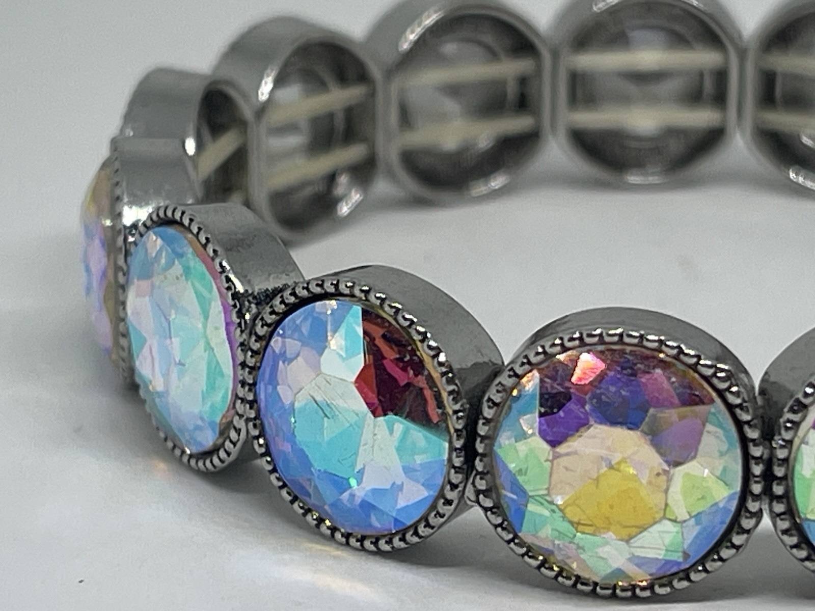 Rainbow Iridescent Large AB Sparkling Crystals Stretch Bracelet Girly Glam
