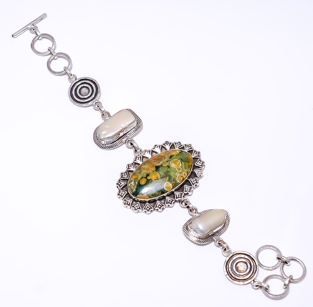 Rainforest Jasper – Australia 925 Sterling Silver Bracelet 7-8.99″ 8.99″ B8