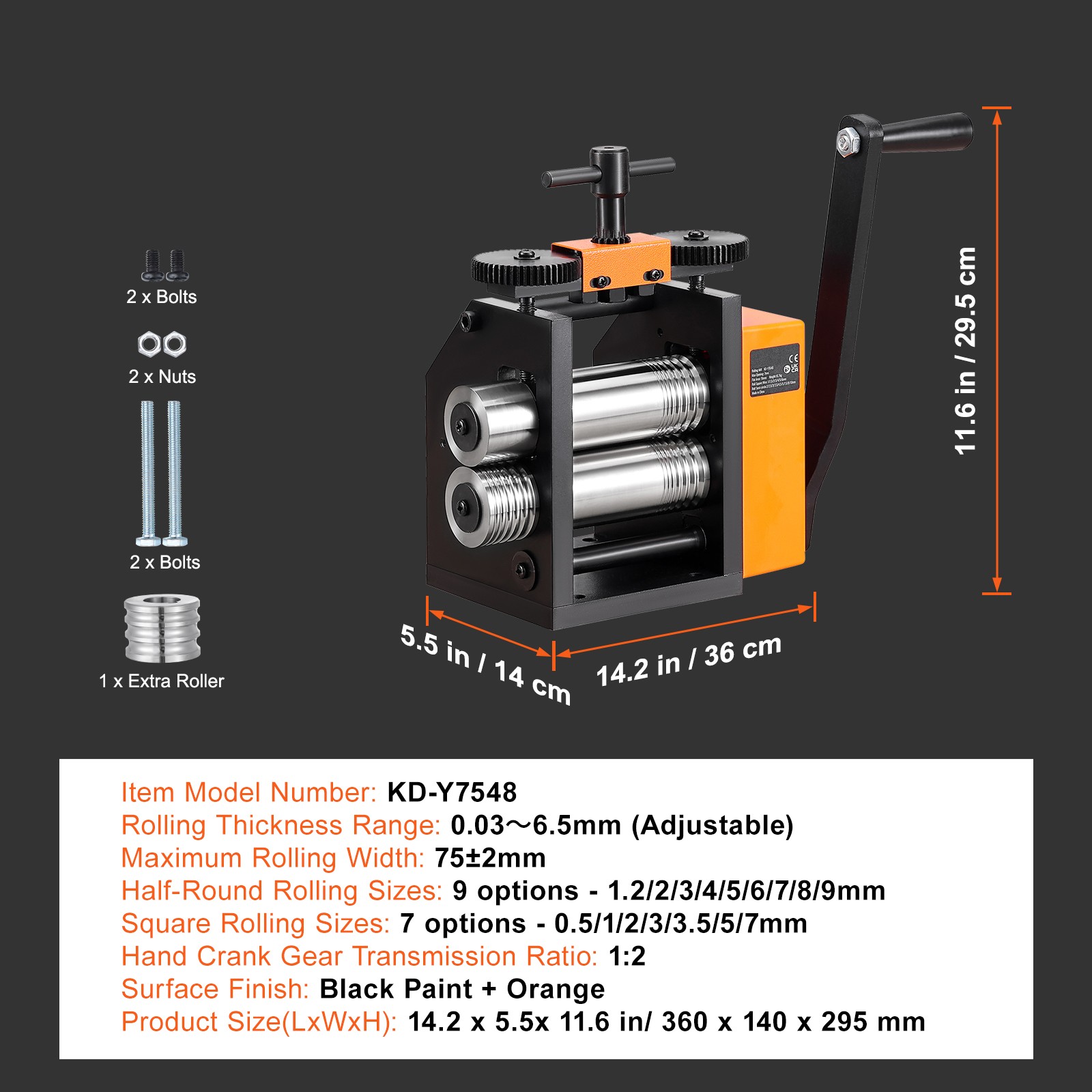 Uimoso Rolling Mill 2.95″/75 mm Jewelry Rolling Mill Machine 1: 2 Gear Ratio
