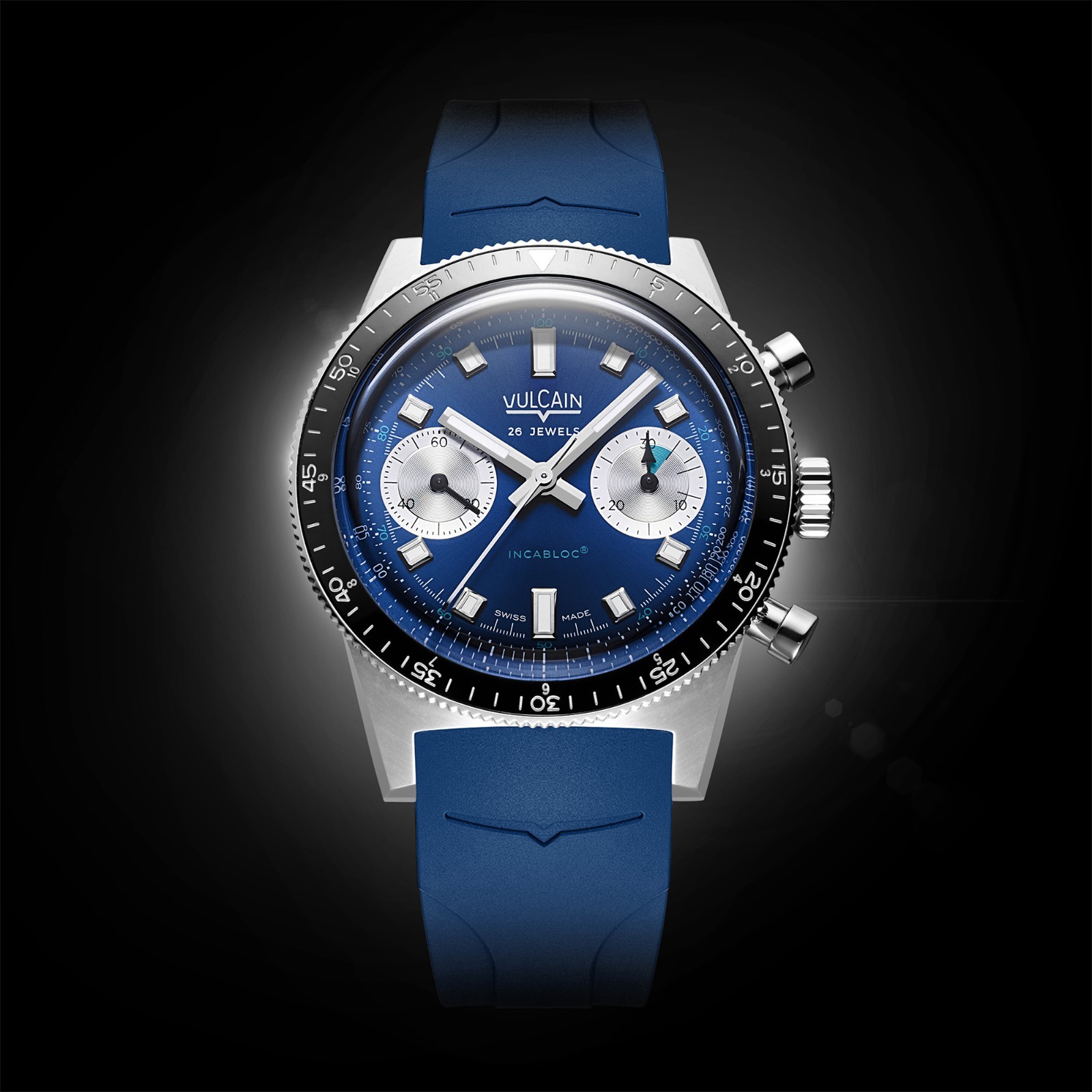 Vulcain Skindiver Chronograph Blue Automatic Watch Rubber Strap 39.7mm LE