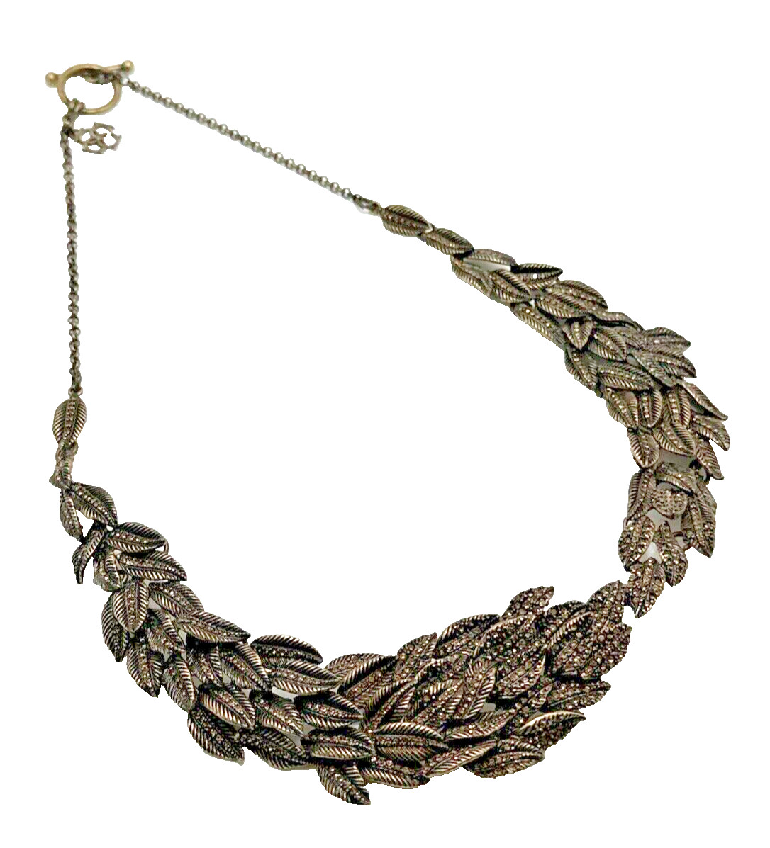 ANN TAYLOR Rhinestone Leaves Collar Necklace Bronze Tone Runway Statement 21″