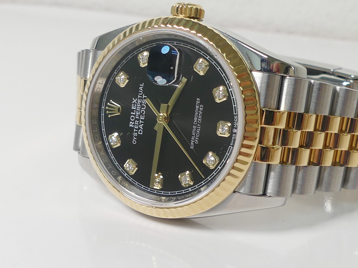 Rolex SS/18K yellow gold Datejust 36mm, black diamond dial, Jubilee 126233, box