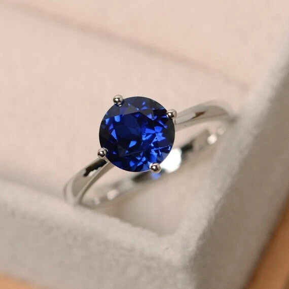 2.21 Ct Natural Sapphire Engagement Wedding Ring 14K Real White Gold