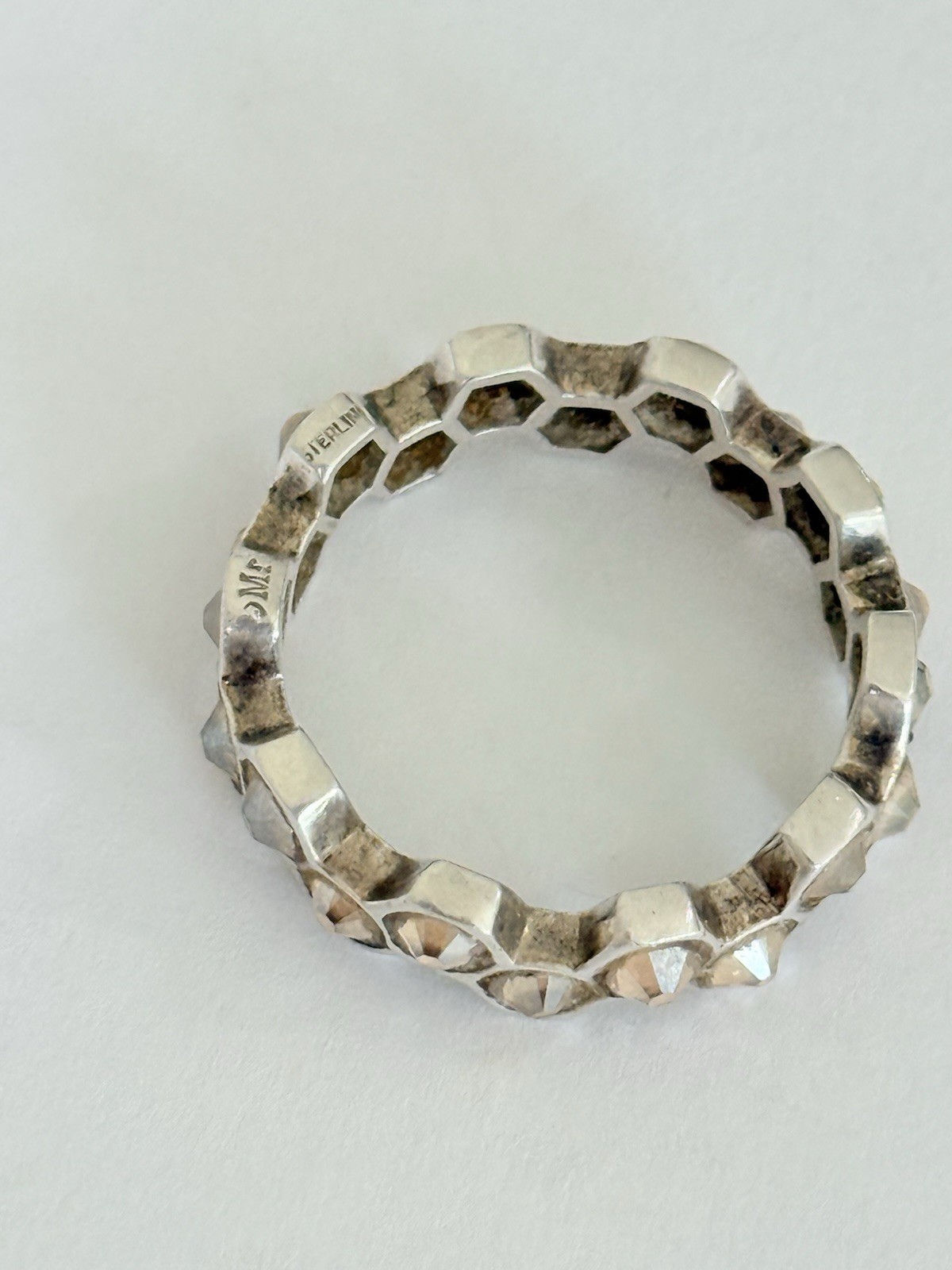 Mignon Faget 925 Sterling Silver Honey Crystal Hive Honeycomb Ring Size 8