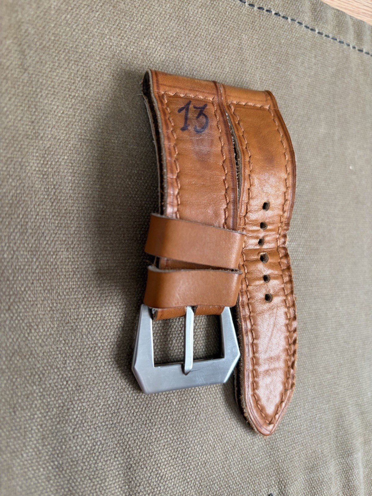 Custom 24mm Panerai Leather Strap 4-5mm Thick Light Brown 127/80 Pre-V Buckle