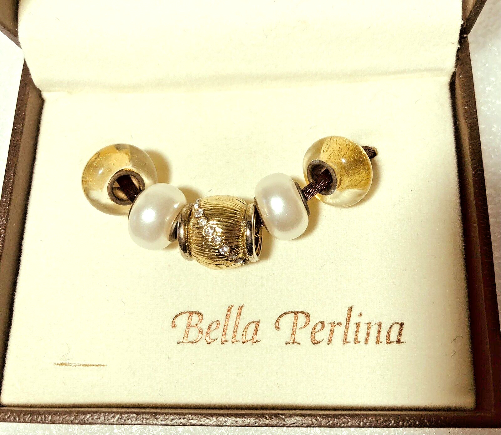 Bella Perlina European Bracelet Charms Faux Pearls Gold Tone Rhinestones beads