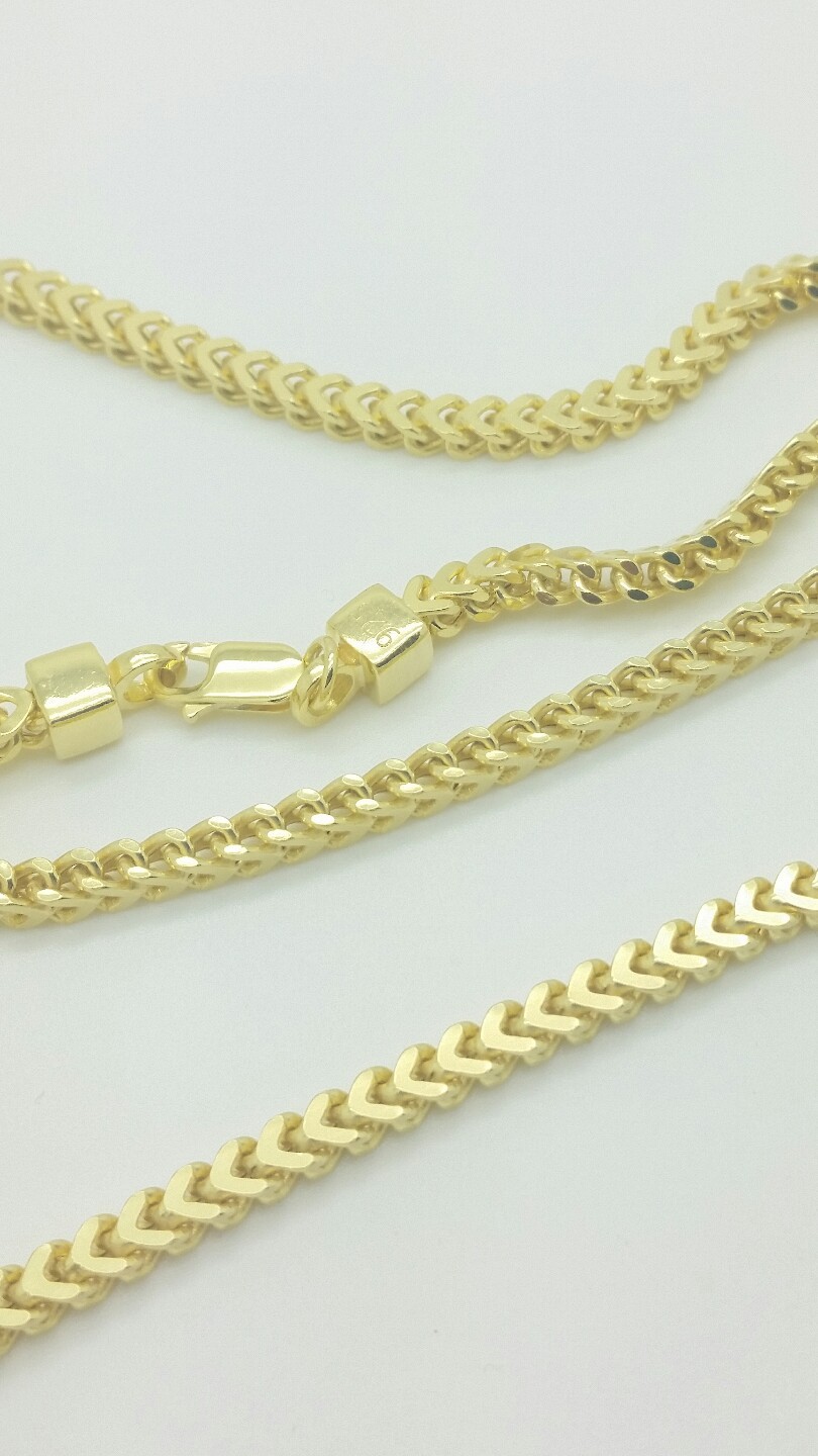 925 Sterling Silver 14k Gold Hollow Square Box Franco Link Chain 3.8mm