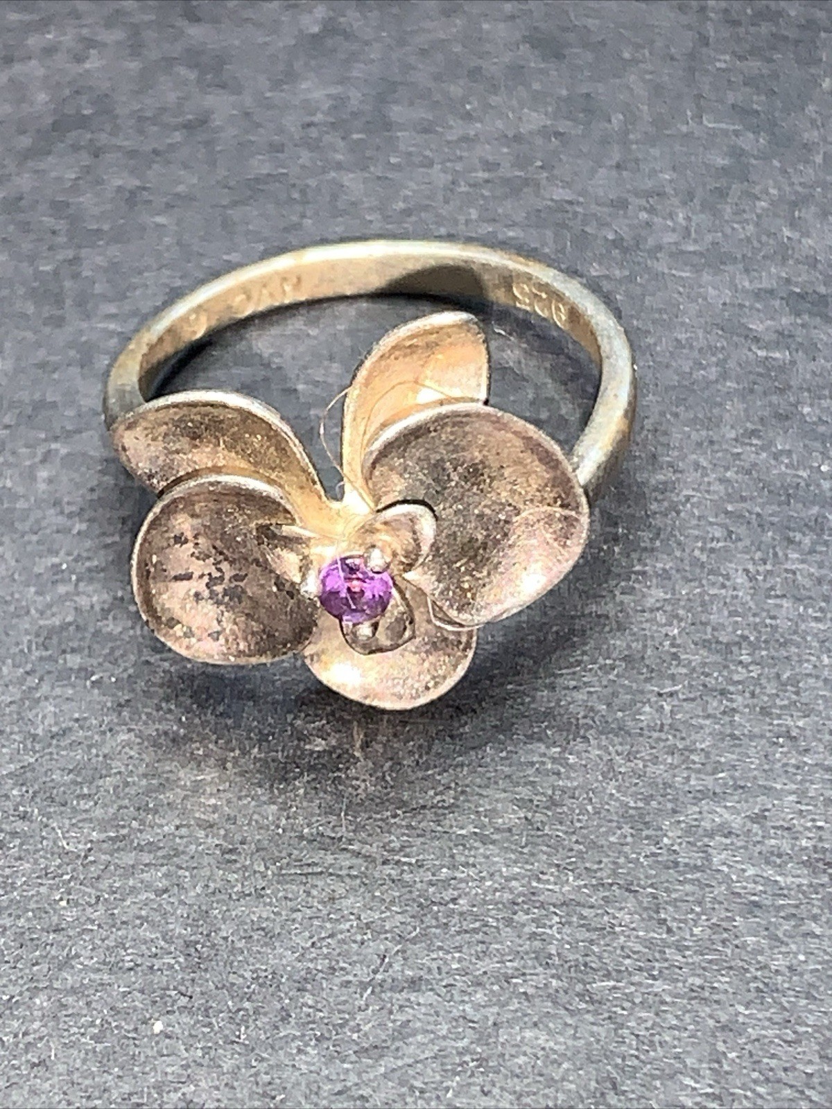 STERLING SILVER 925 Lot Ring X43 NVC Vintage Dogwood Flower Amethyst Center Sz6