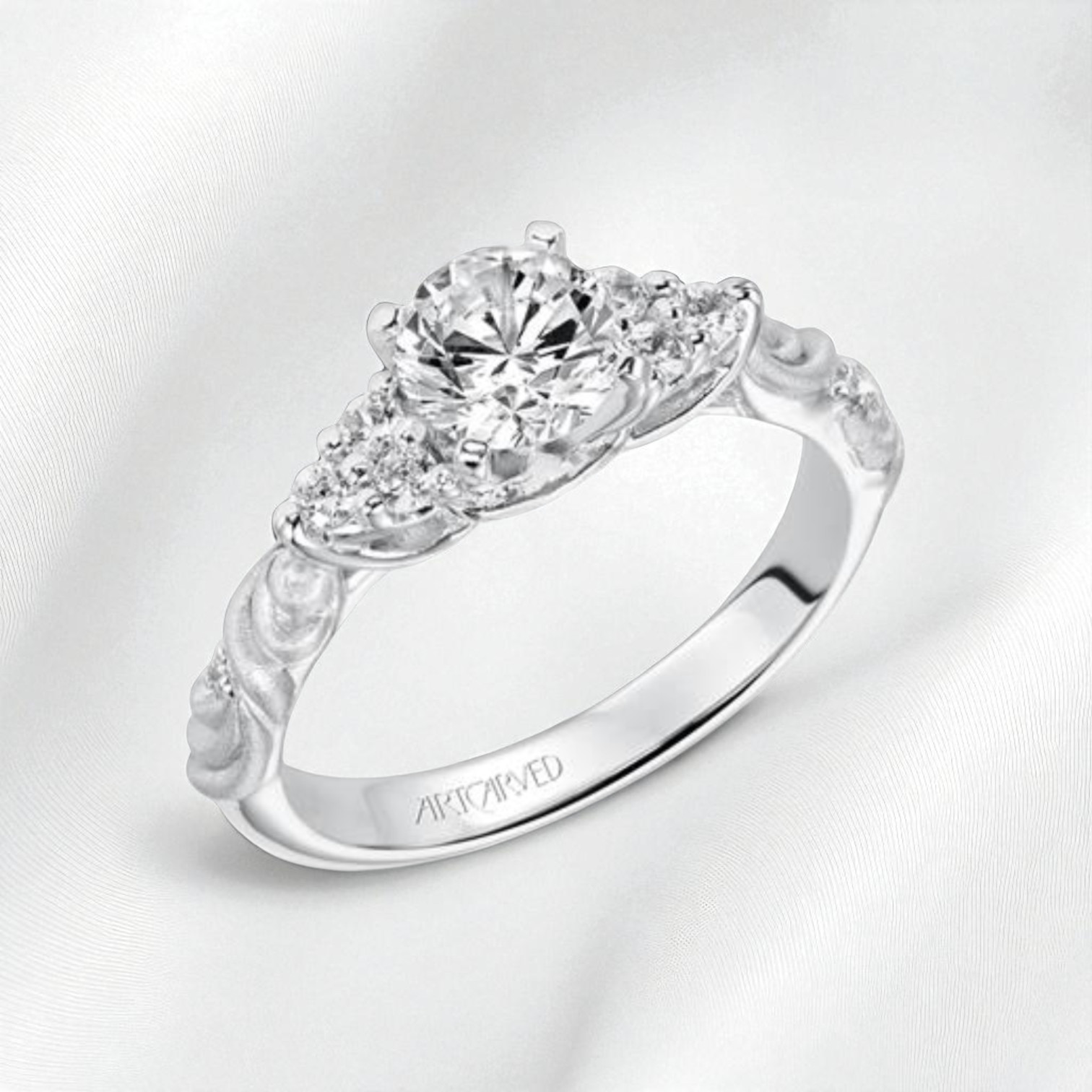 14K White Gold 1CT Diamond Ring Wedding Set $5375 Floral “Gossimer” by ARTCARVED