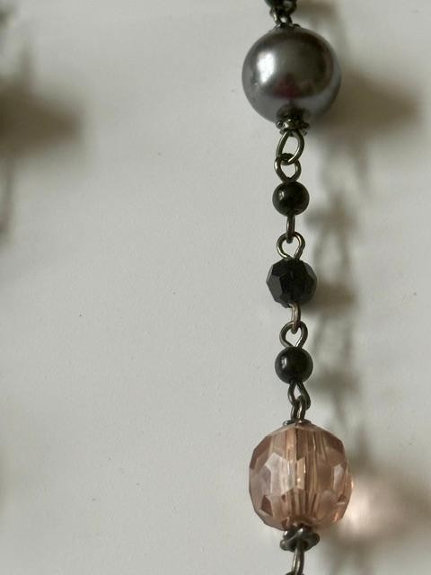 36” Black Gray Blush Pink Beaded Station Necklace No Clasp Opera Length Conditi